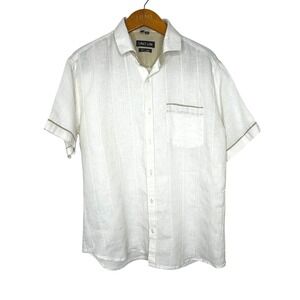 Lino-Lin short sleeve‎ button front linen shirt white/tan trim Size XXL